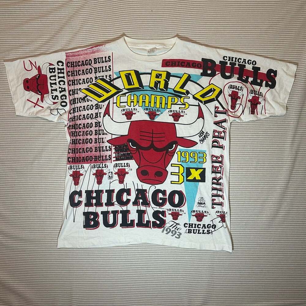 Vintage 1993 Magic Johnson T's Chicago Bulls World Champs All-Over Print T-Shirt